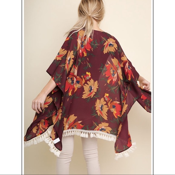 Floral Print Kimono Tassel Trim - Picture 4 of 10